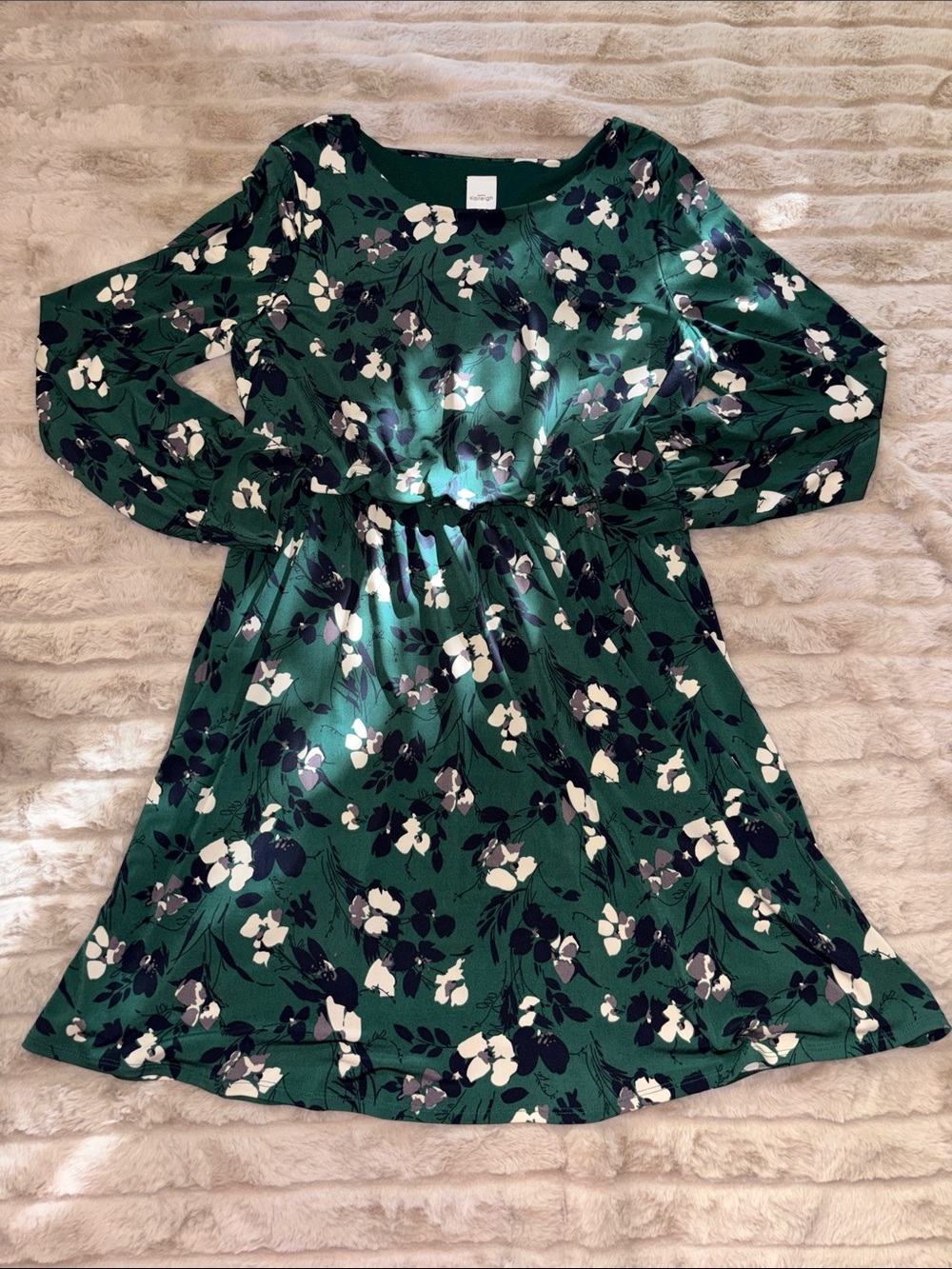 Kaileigh Emerald Green Floral Long-Sleeve Casual Dress